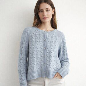 Wilt 100% Cashmere Pastel Baby Blue Cableknit Cardigan L
